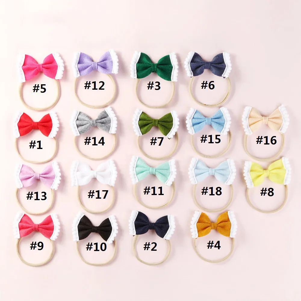 

Boutique 36Pcs Fashion Cute Felt Hair Bow Super Soft Hairbands Solid Candy Color Bowknot Nylon Headbands Princess Headwear