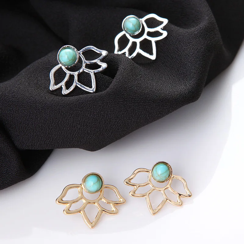 Boucle D\'oreille Femme 2017 Hollow Out Flower Stud Earrings For Women Fashion Jewelry Double Sided Gold Silver Earrings