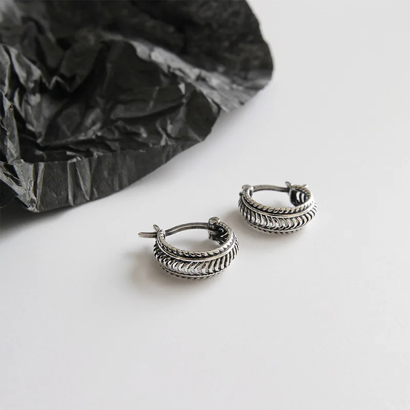 Flyleaf Do The Old Twisted Texture Hoop Earrings For Women High Quality 100% 925 Sterling Silver Lady Vintage Jewelry