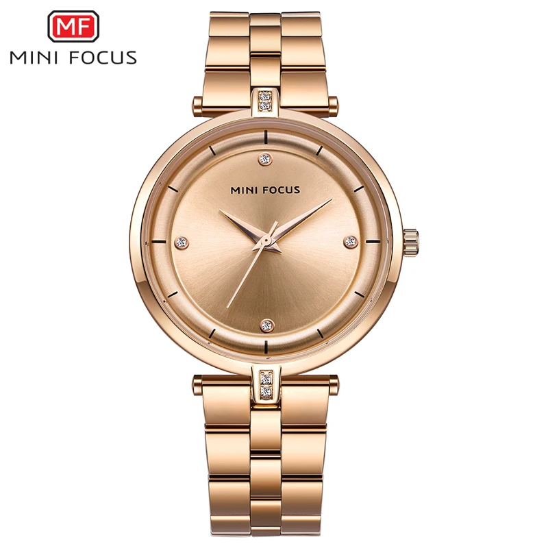 MINI FOCUS Women\'s Business Quartz Watches Stainless Steel Waterproof Wristwatch Lady Woman Relogios Masculino Clock 0120Rose