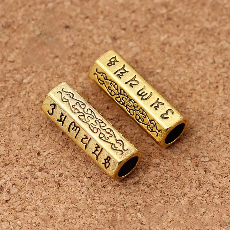 2pcs/Lot Buddhism Mantras Craft Engraved Long Tube Beads Antique Silver Color Spacer Beads Fit Jewelry Make DIY Beaded Material