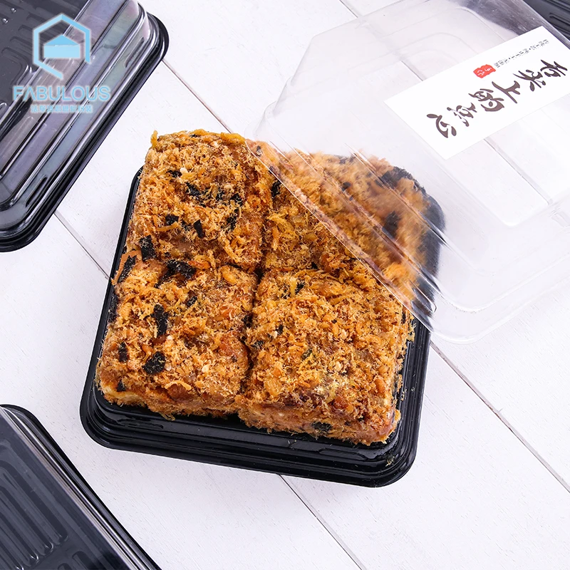 50pcs plastic cake box Square baked meat pine box plastic cookie containers   Four plastic packaging box patisserie