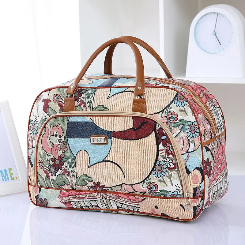 Tas traveling wanita PT1083, tas koper berpergian kasual kapasitas besar kulit Pu motif tahan air 2024