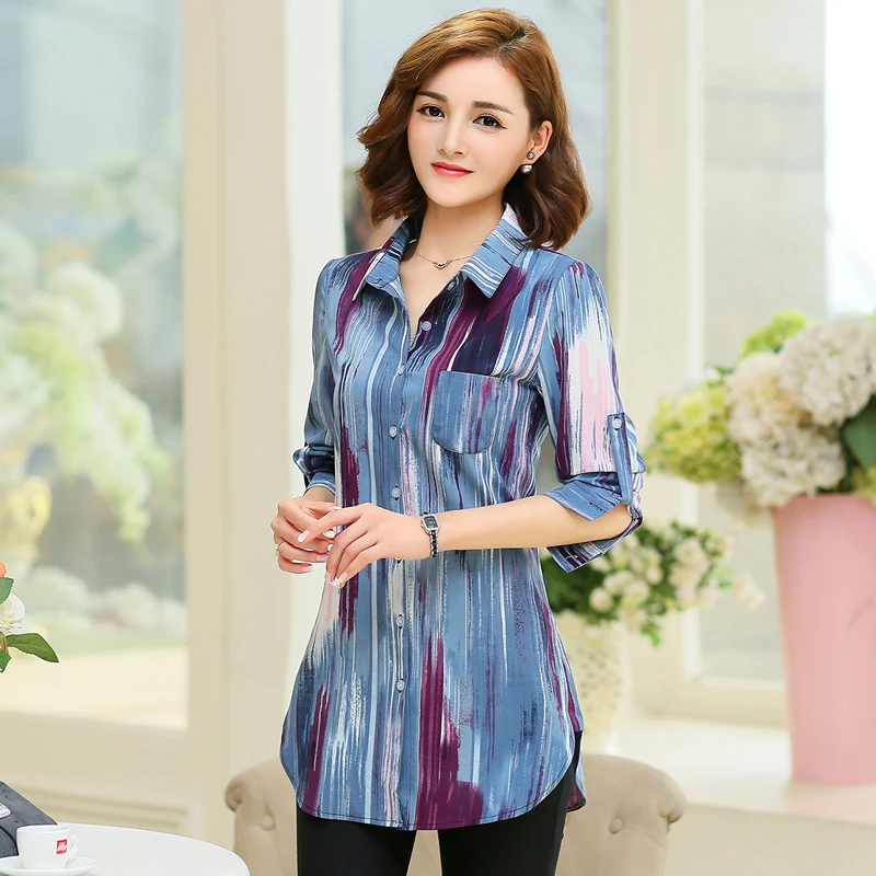 New Fashion Print Blouses Women Long Style Shirts 2021 Cotton Ladies Tops Long Sleeve Blusas Femininas Plus Size Women Clothing