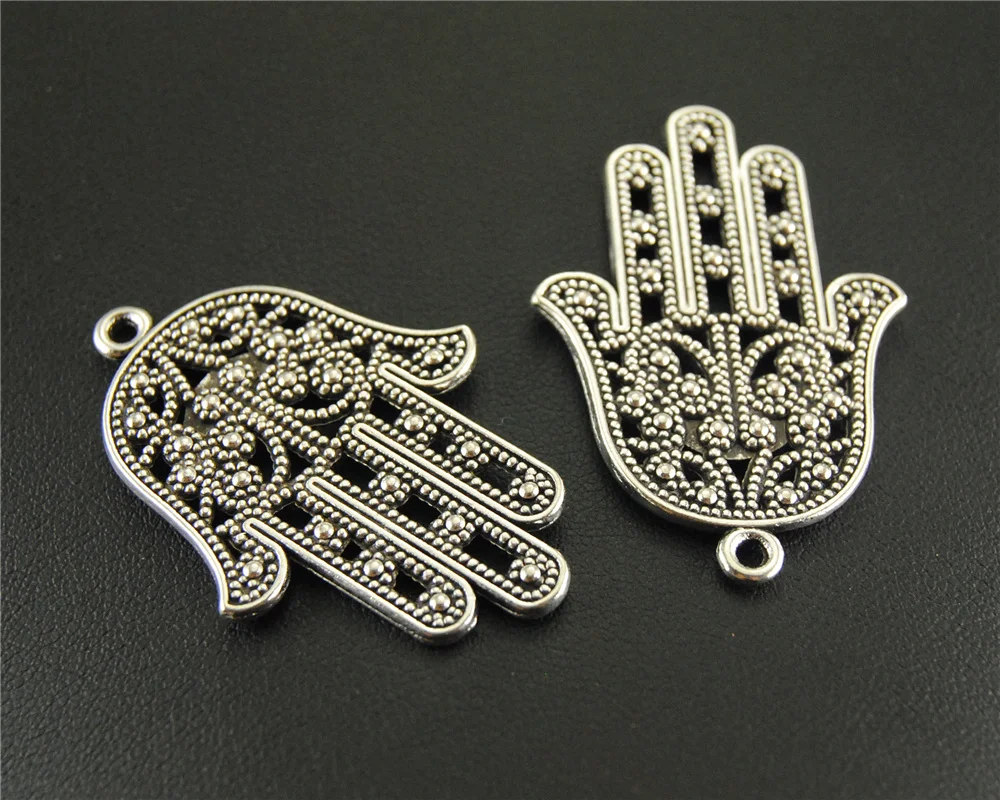 5 Pcs  Silver Color Large Filigree Hand Of Fatima Or Hamsa Charm With Evil Eye DIY Handmade Jewelry Findings A535