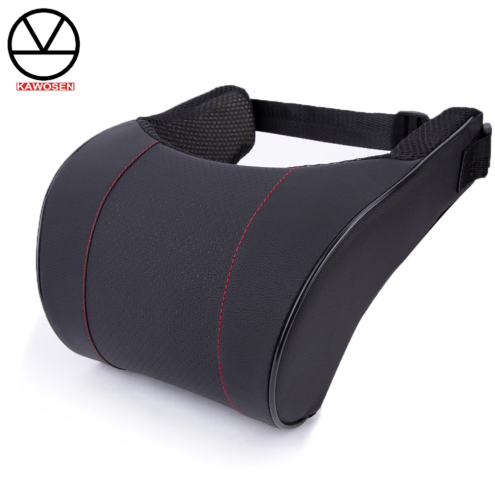 KAWOSEN Car Neck Pillow Memory Foam Pillow 1PCS PU Leather Car Auto Seat Neck Rest Black Seat Headrest Cushion MFNP01