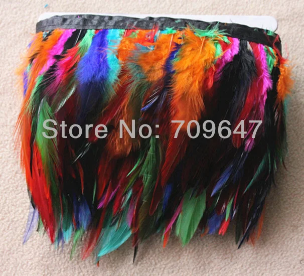 

10YARDS/LOT! Height 10-15cm Hackle Feather Fringe Multicolor Rooster Feather Trim for crafts clothes,feathers for crafts