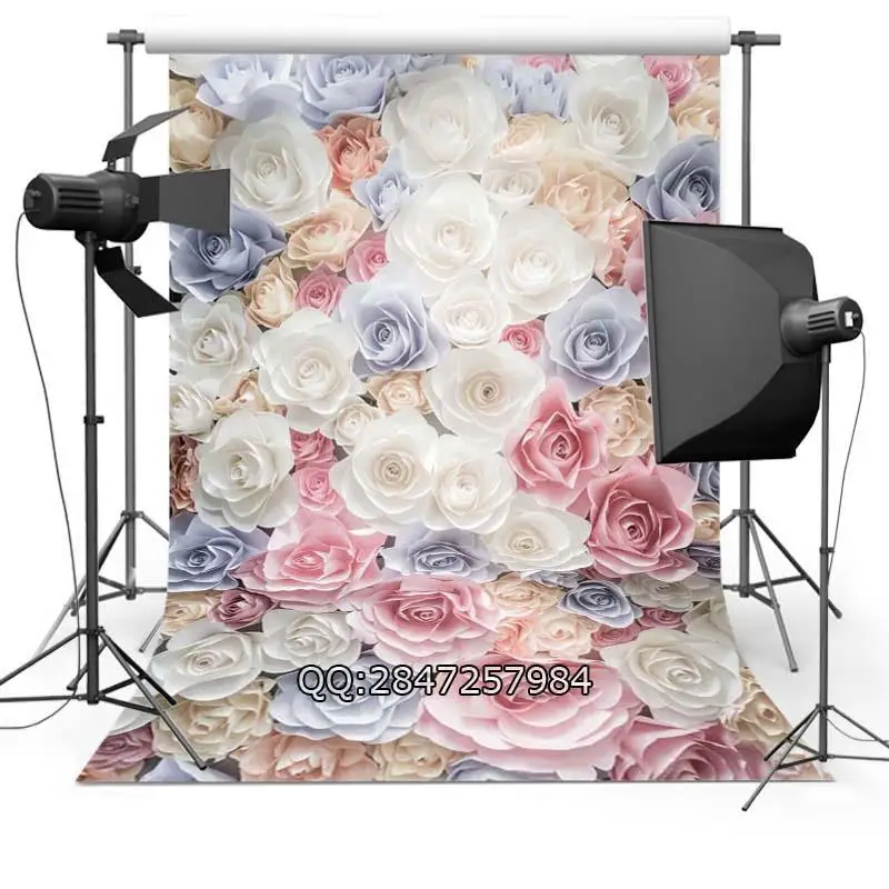 

Paper Fake Pink Rose Artificial Flowers background polyester or Vinyl cloth High quality Computer print wall photo backdrop