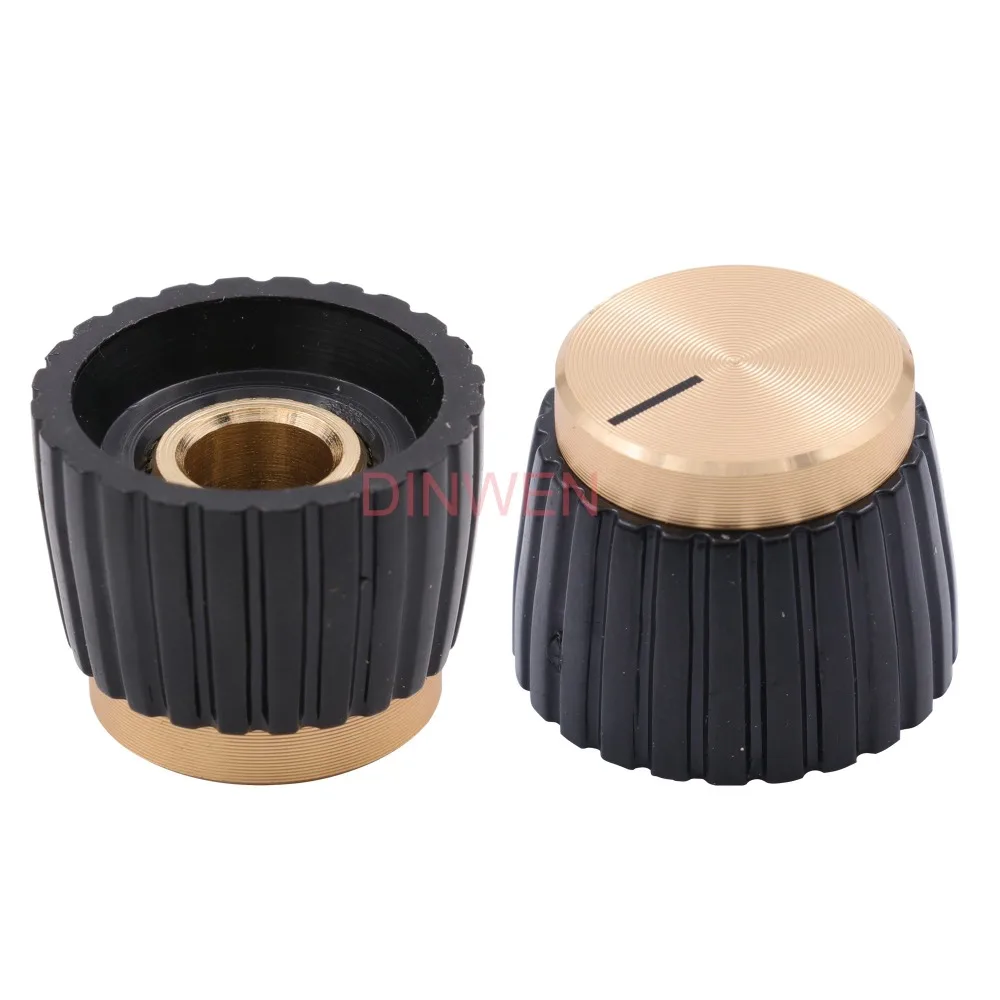 19,5x15,5mm Aluminium Kunststoff Set Pointer Knob Cap Für Marshall Gitarre AMP Wirkung Pedal Overdrive 1/4 "Messing einfügen Schwarz Gold – Detail 1