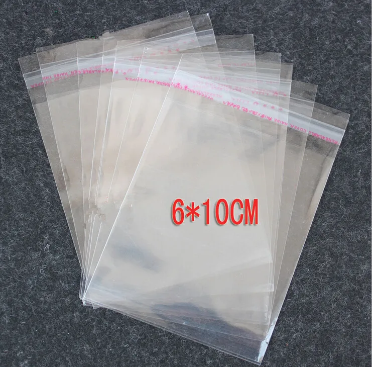 100PCS 6x10cm opp transparent clear self adhesive seal plastic bags for necklace/jewelry/gift/Headbands diy small packing bag pe