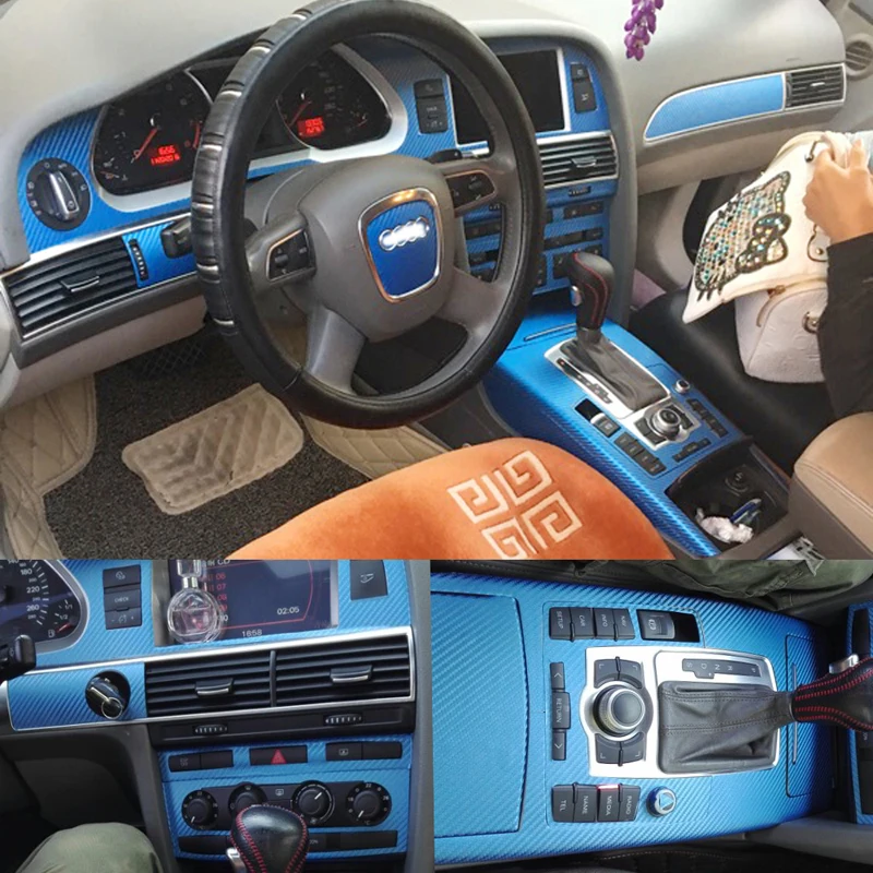 Car-Styling 3D/5D Carbon Fiber Car Interior Center Console Color Change Molding Sticker Decals For Audi A6 C6 2005-2011