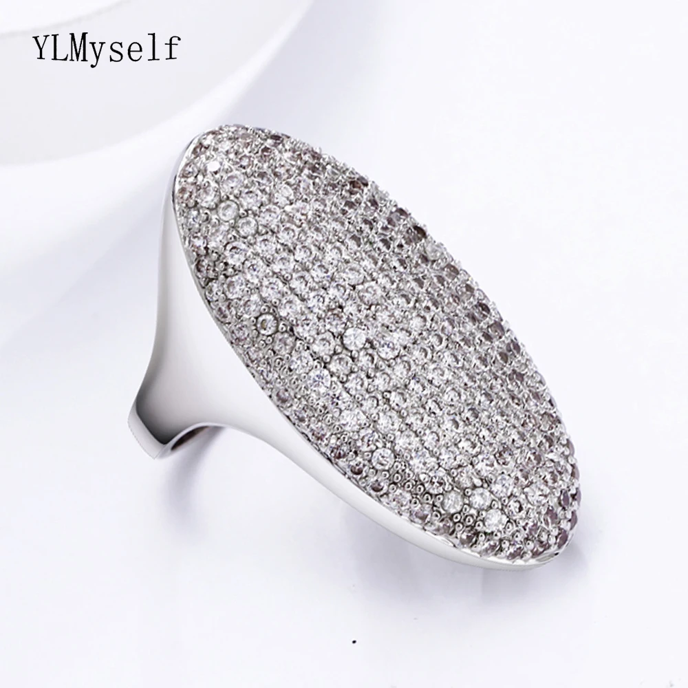 Very Long Silver Color Rings For Women Bright Full Crystal Hyperbole Jewelry Luxury  Ladies Finger Ring For Party