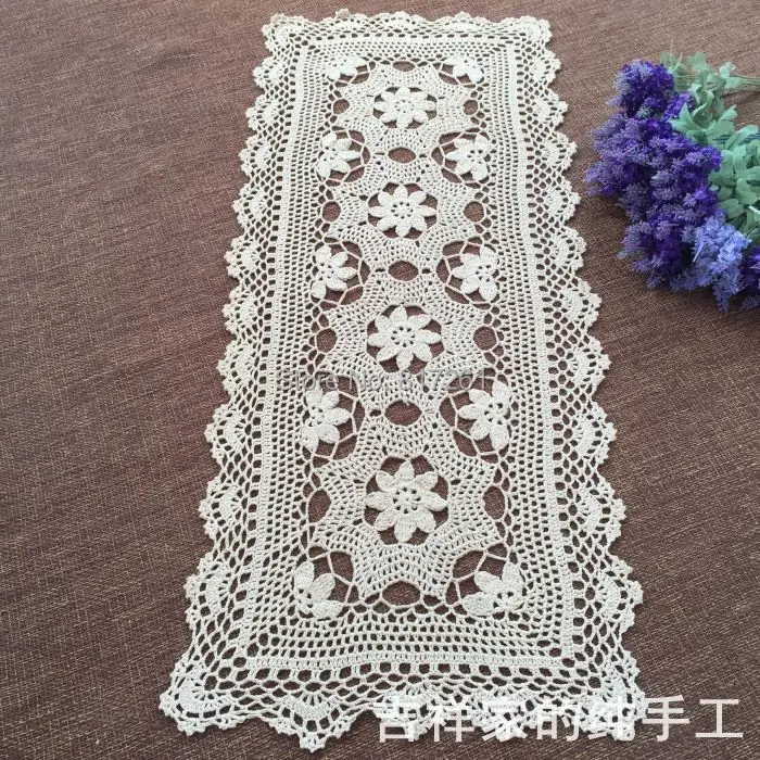 2016 new arrival cotton kintted table runner with flowers for home decor cabinet towel TV cover lace runner table