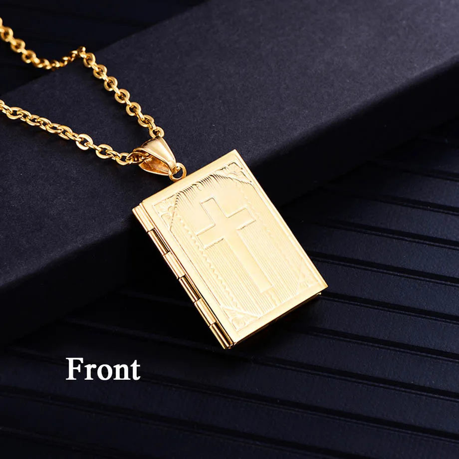 

Religious Cross Locket Necklace Pendant Gold Silver Color Photo Frame Memory Necklace For Women/Men Christmas Gift Hot Sale