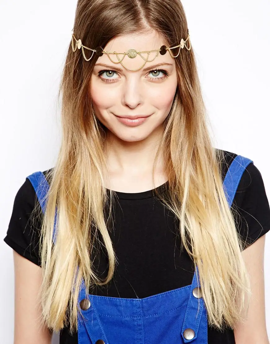 Vintage Ethnic Head Chain Hairband Tiara Gold Color Headpiece Headdress Gypsy Tribal Hair Accessories Turkish Indian Jewelry