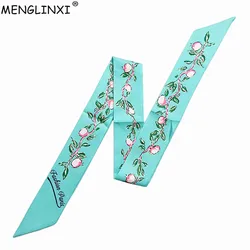 Peach Print Bag Scarf Silk New Luxury Brand Skinny Scarf For Women Head Scarf Long Handle Bag Scarves Wraps