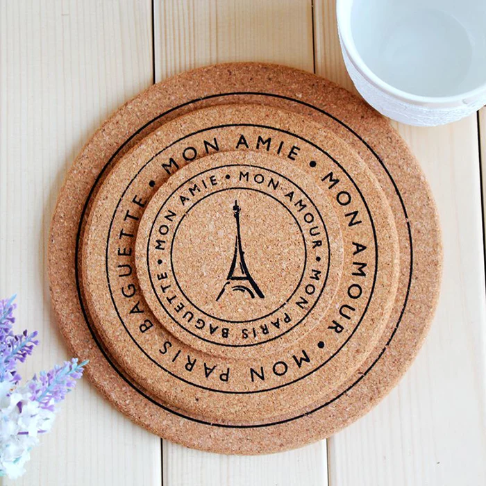 High Quality Japan Zakka Style Soft Wood Round Placemat Coaster Paris Eiffel Tower Printed Dining Table Placemats Drink Tea Mats