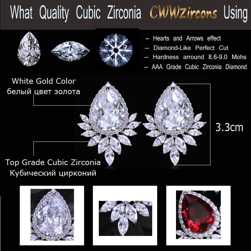 CWWZircons Brand Trendy Diamante Women Ear Jewelry Silver Color Sparkling Big Teardrop Cubic Zirconia Earrings CZ377