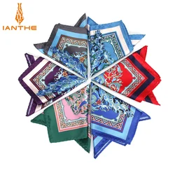 2018 Men's Brand Handkerchief Vintage Birds Pocket Square Soft Hankies Wedding Party Business Artificial Silk Chest Towel Gift