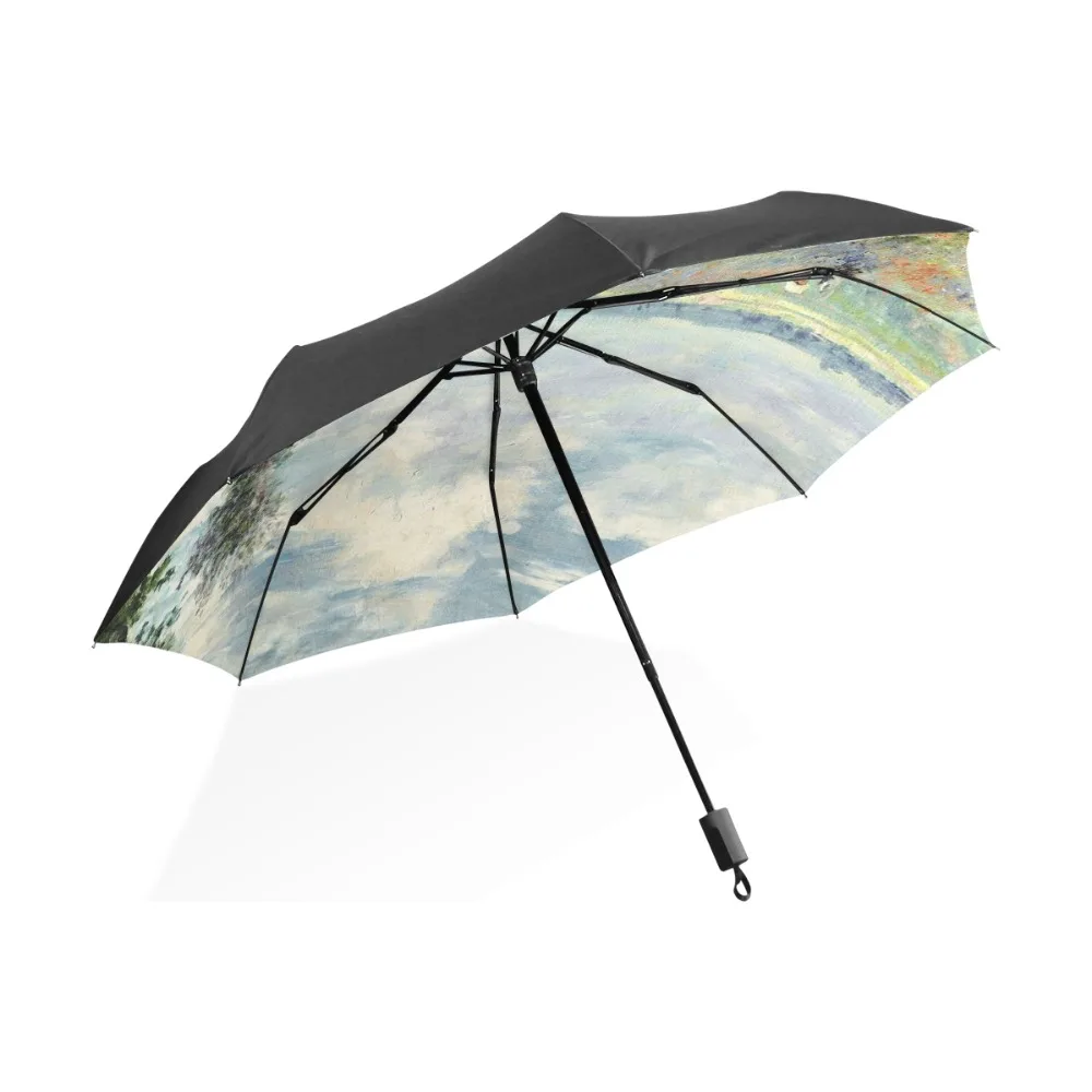 Monet Oil Painting Umbrella Poppy Fields Near Argenteuil Women Umbrella Anti-UV Sun Rain Durable 3 Folding Automatic Umbrella