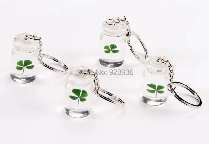 12PCS NEW REAL GREEN FOUR LEAF CLOVER CURRENT BOTTLE KEYCHAIN TAXIDERMY GL01