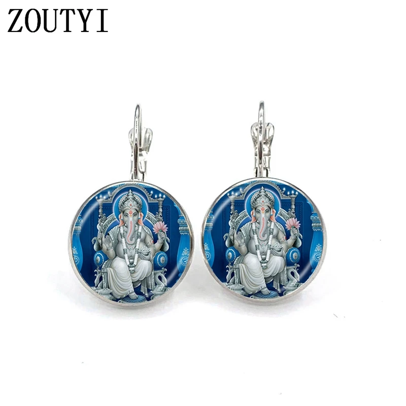 Новые-гламур-слон-Индийский-Слон-дух-медитации-выпуклые-и-вогнутые-стеклянные-женские-серьги