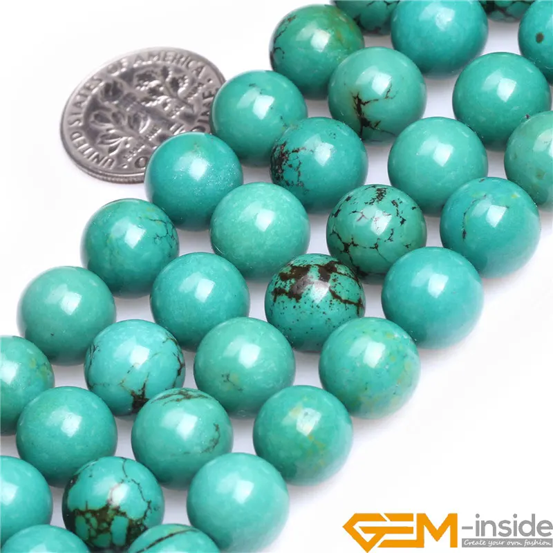 Round Green Old Turquoises Beads For Jewelry Making Strand 15\