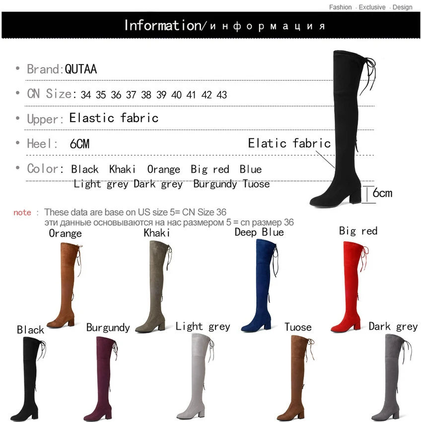 QUTAA 2021 Women Over The Knee High Shoes Platform Zipper All Match Square High Heel Sexy Winter Boots Women Boots Size 34-43