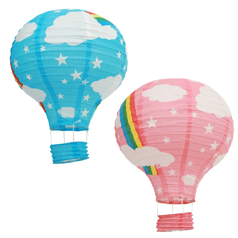 5 Pieces 12 Inch 30cm Pink & Blue Rainbow Hot Air Balloons Hanging Paper Lanterns For Baby Shower Kids Birthday Party Decoration