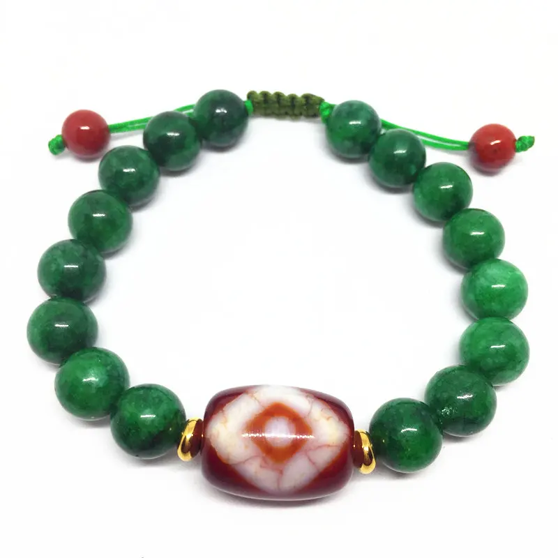 Red Chalcedony Ajustable Bracelet One Eyes Dzi Bead Amulet with Green Jade Beads High Quality Bracelet Bring Good Luck