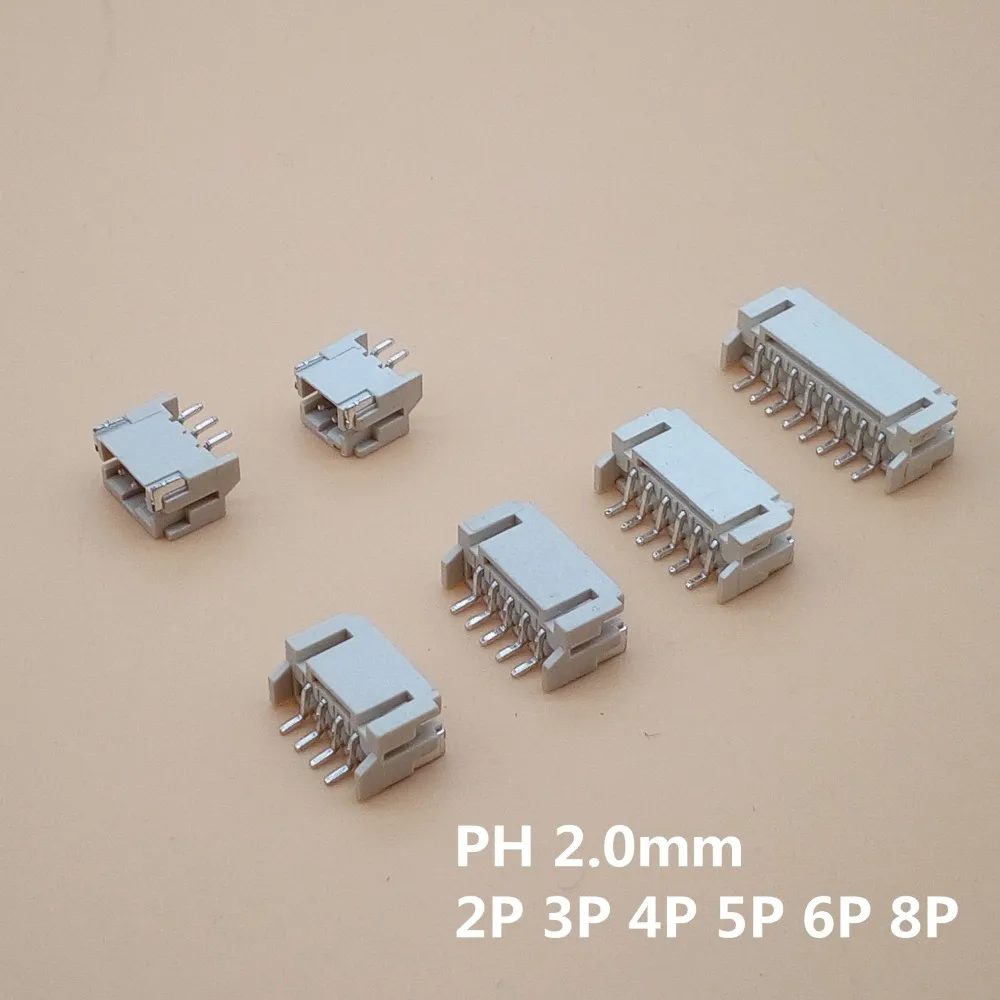 20PCS/Lot PH2.0 2.0mm Pitch Connector SMD 2P 3P 4P 5P 6P 7P 8P 10P 2mm Horizontal Socket 2mm Pitch Patch Plug Connector SMT SMD