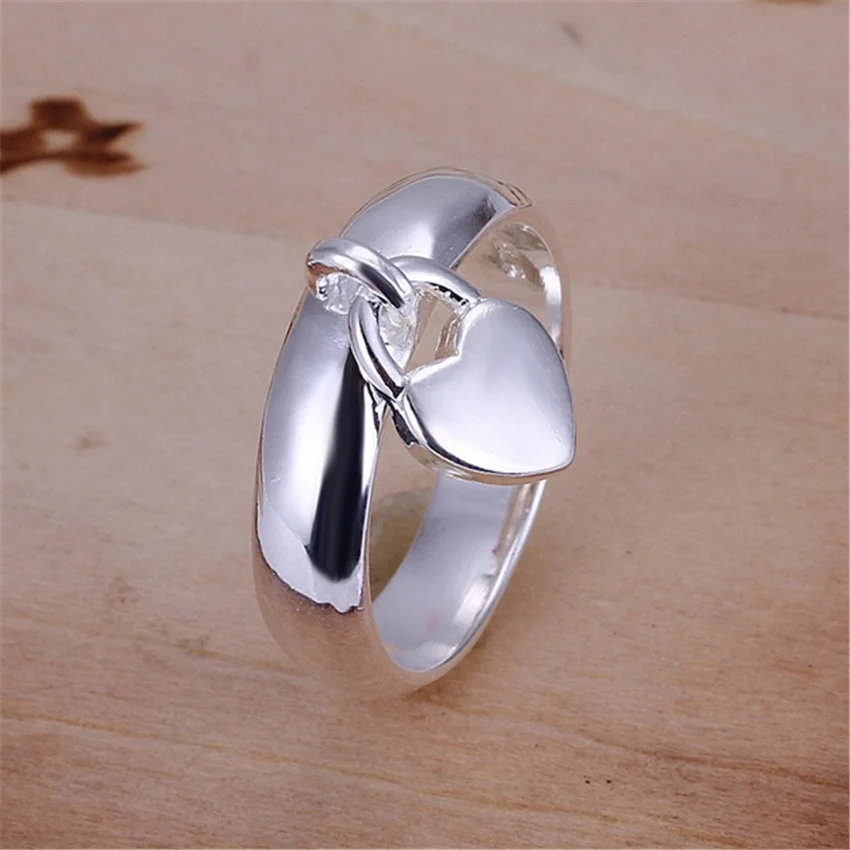 Wholesale , jewelry silver color heart lock ring Charms fashion for women wedding engagement Ring hot gift JSHR133