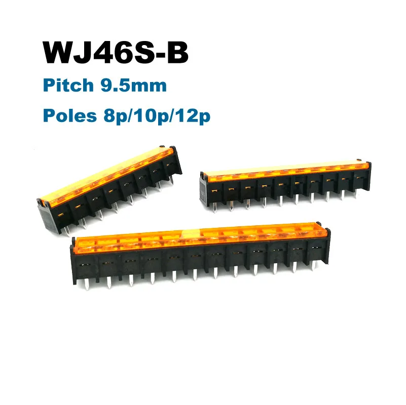 5/10Pcs Barrier Screw PCB Terminal Block Pitch 9.5mm Straight Pin 8/10/12P Morsettiera Wire Connector With Cover 46S-B 25A