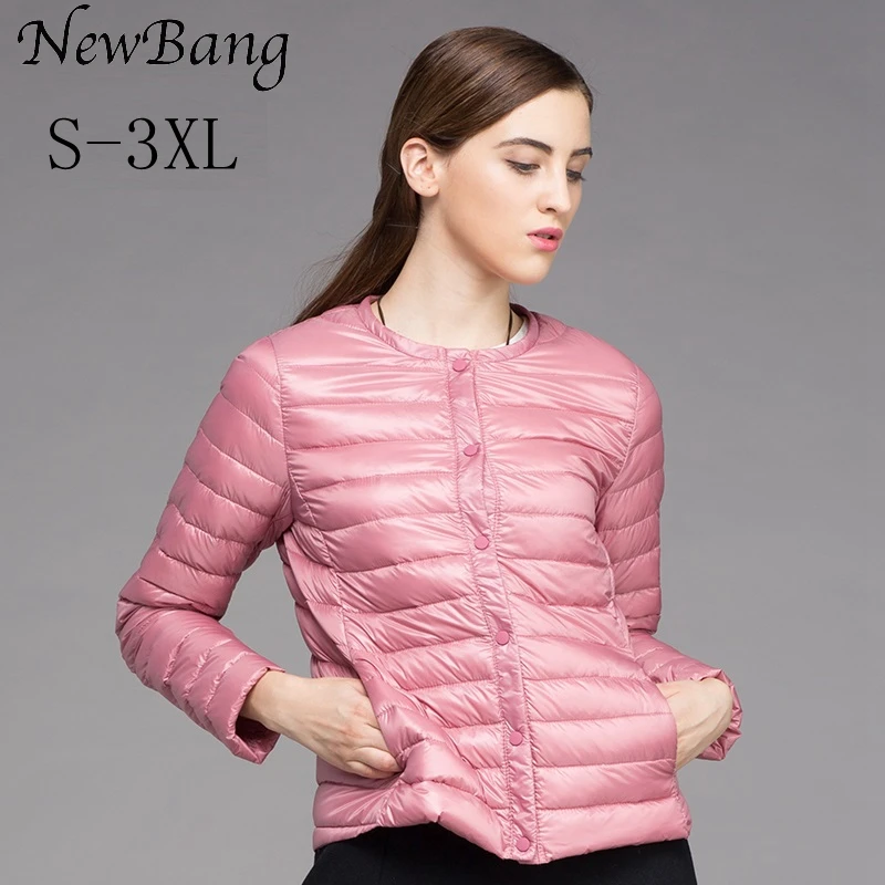 NewBang Portable Down Jacket Women Ultra Light Down Jacket Slim Thin Collar-less Feather Jackets Women Warm Windproof Coat