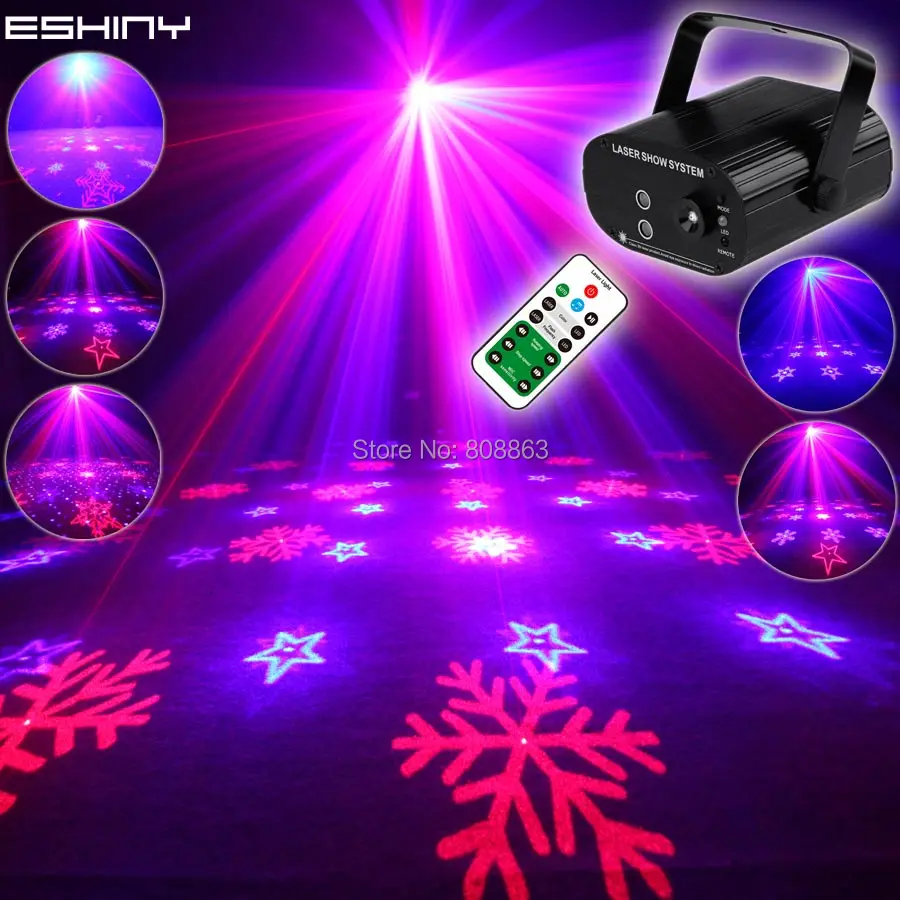 ESHINY Remote MINI R&B Laser 6 Pattern Projector Blue Led Club Bar DJ Dance Xmas Disco Home Party Stage Effect Light Show N7T143