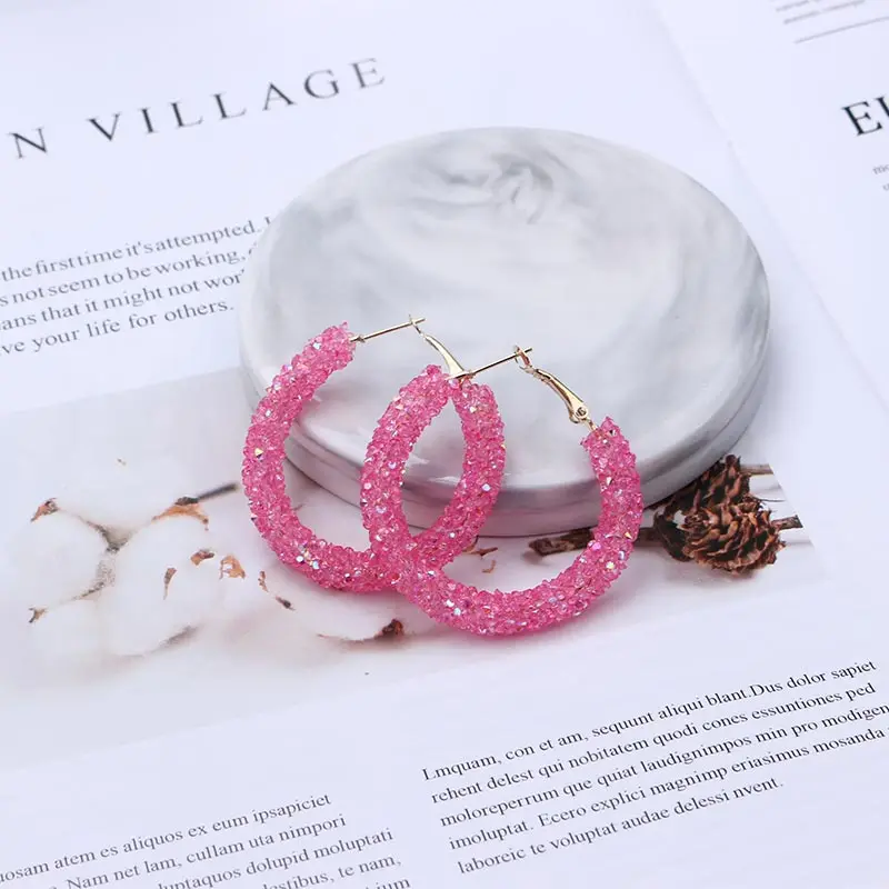 Hoop Earrings for Women Big Shiny Crystal Bohemian Bead Earings Metal Round Statement Earrings Fashion Ear Jewelry EB711