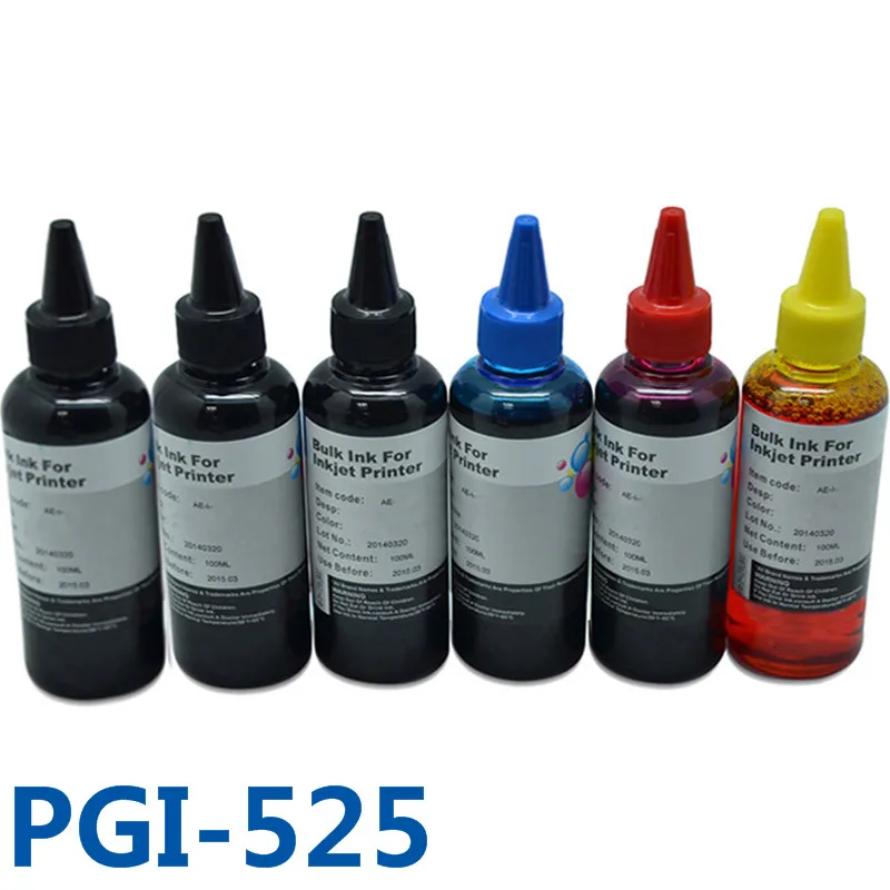 Kit de recarga de tinta para impressora, 6x100ml, pgi525 cli526, cores vivas, impressoras canon pixma mg6150 mg6250 mg8150 mg8250