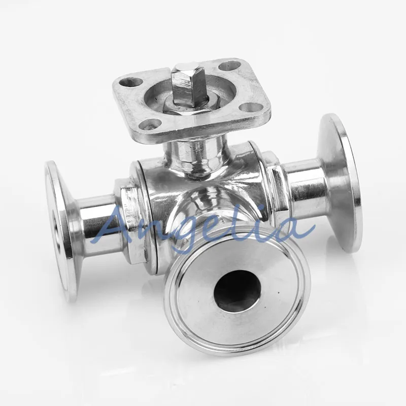 

4" Stainless Steel 304 Clamp OD 119MM Three Way T Type Sanitary Ball Valve With Actuator Base