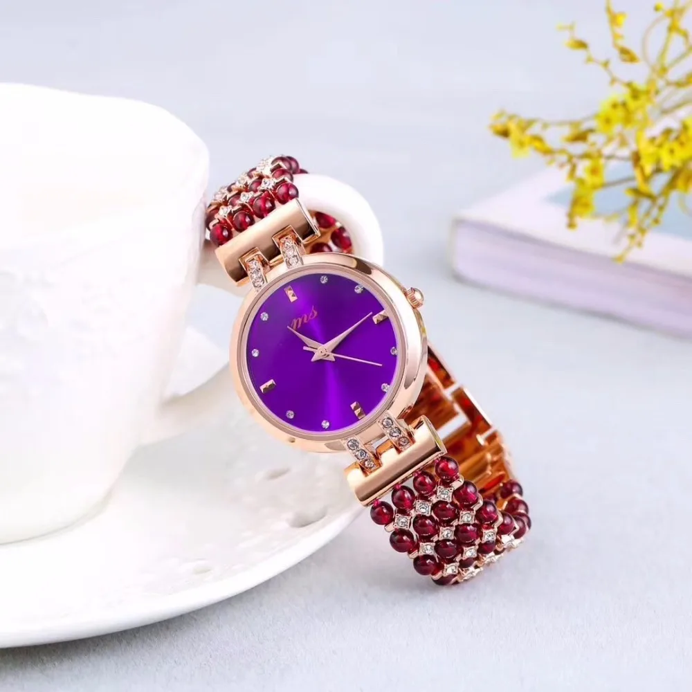 

Natural Garnet Stone Bracelet & 33mm Watch Diy Jewelry For Woman Waterproof Watch For Summer Beach Wholesale !