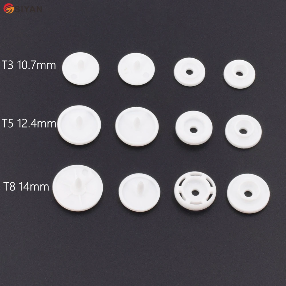 100 Sets KAM T3 T5 T8 Round Plastic Snaps Button Fasteners Quilt Cover Sheet Button Garment Accessories For Baby Clothes Clips