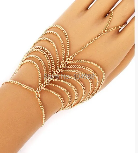 Free Shipping Style HE0020 Women Fashion Gold Colour Muti-layers Chains Bracelet Hand Jewelry 3 colors