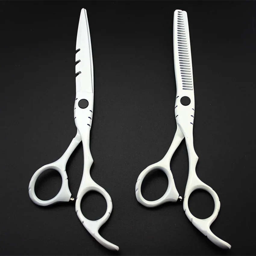 professional japan 440c 6 & 5.5 inch WHITE hair scissors thinning shears cutting barber tools cut scissor hairdressing scissors