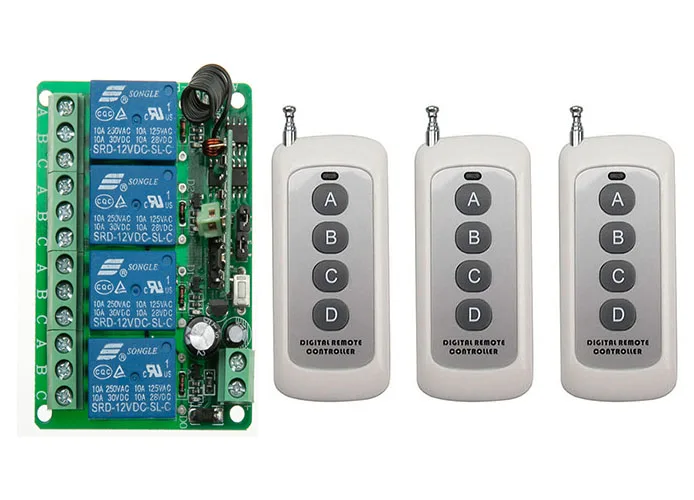 DC12V 4CH 10A RF Беспроводная система дистанционного управления передатчик + приемник Универсальный ворота дистанционное управление/радиоприемник