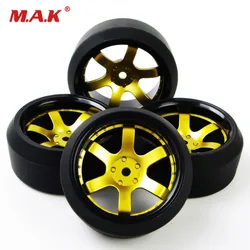 4pcs Set RC Drift Tires Gold Wheel Rim For HSP HPI 1:10 On-Road Car 6mm Offset 12mm Hex Accessory