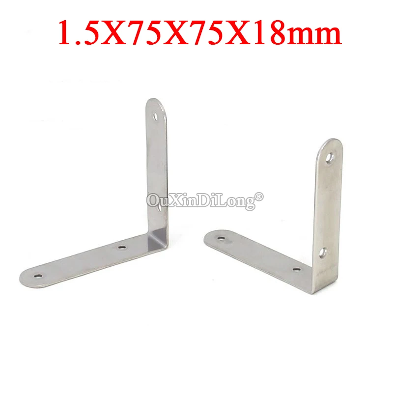 

50PCS Stainless Steel L Right Angle Corner Braces 75x75x18mm Furniture Support Brackets Board Frame Shelf Reinforced Connectors