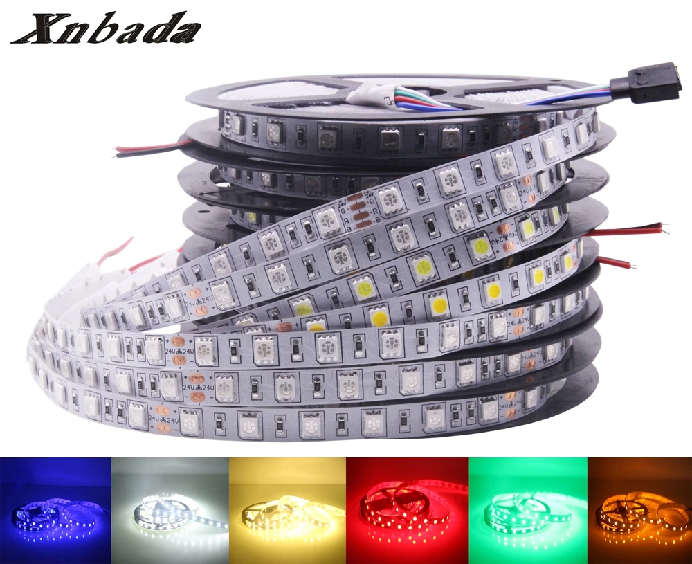 Xnbada DC24V Led Strip 5050SMD 60Led/m White/Warm White/Blue/Red/Green/Yellow/RGB Led Light Tape IP30/IP65