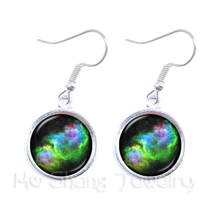 1Piece Nebula Space Earrings Starry Outer Space Universe Art Pattern Glass Gem Pendant Earrings Gift For Girl Friends