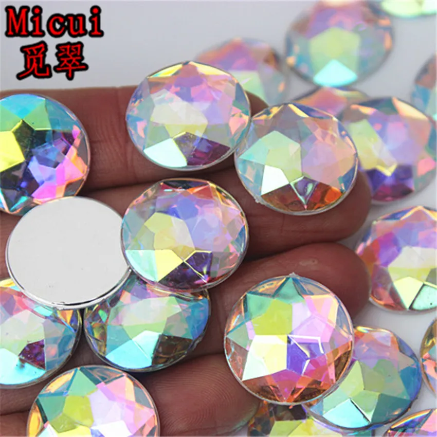 Micui 20pcs 20mm Colorful Round Chamfer Acrylic Rhinestones Flatback Non Sewn Strass Crystal Stone For Dress Craft MC751