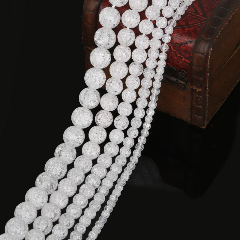 Pick Size 4 6 8 10 12mm Natural Loose Snow Cracked Round White Crystal Quartz Rock Spacer Beads For Jewelry DIY