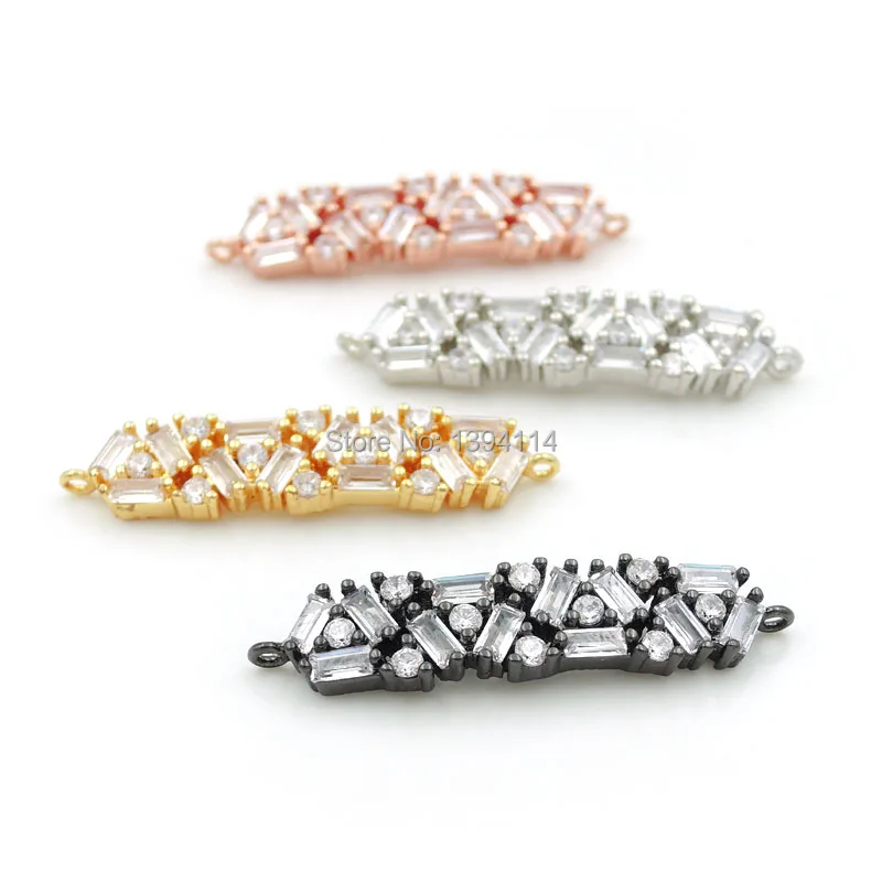 

36*7*3mm Micro Pave Clear CZ Arc Bar Connector Of 4 Triangles Fit For Women As DIY Bracelets Accessory